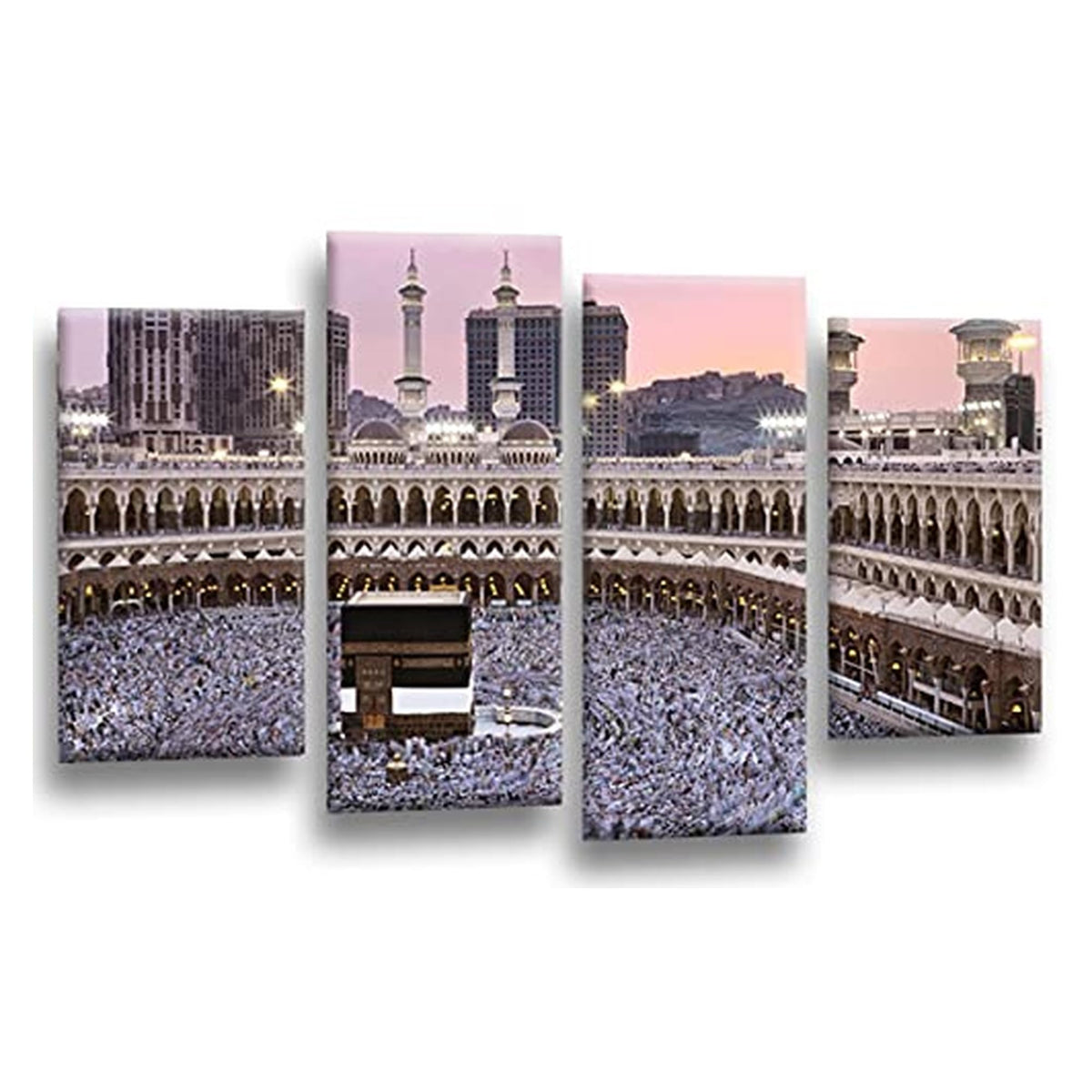 LR Islamic Hajj Mecca Wall Art Picture Framed 4 Panel Split Canvas Print | Ready to Hang | Modern Wall Art for Living Room, Bedroom & Office