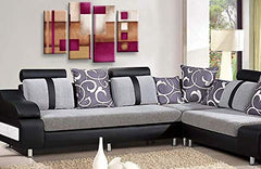 LR Purple Abstract Wall Art Picture Cream Squares Checks Framed Canvas Split Print Ready to Hang