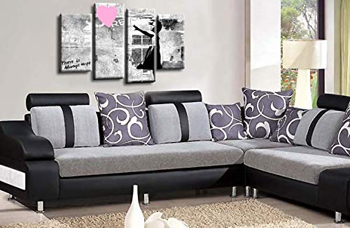LR Banksy Heart Art Print Pink Grey Framed Canvas Split Panel Wall Picture Ready to Hang