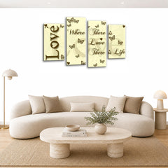 LR Love Quote Wall Art Picture – Cream & Brown Framed 4 Panel Split Canvas Print | Ready to Hang | Modern Wall Art for Living Room, Bedroom & Office