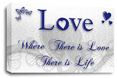 LR Love Wall Art Picture – Blue & White Quote Framed Canvas Print | Ready to Hang | Modern Wall Art for Living Room, Bedroom & Office