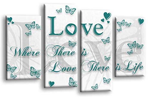 LR Love Quote Canvas Art Picture White Teal Grey Family Home Split Wall Panel Print