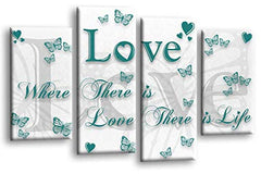 LR Love Quote Canvas Art Picture White Teal Grey Family Home Split Wall Panel Print