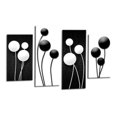 LR Floral Rose Wall Art Picture – Black & White Framed 4 Panel Split Canvas Print | Ready to Hang | Modern Wall Art for Living Room, Bedroom & Office