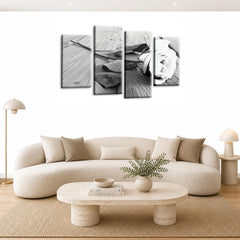 LR White Rose Floral Wall Art Picture Framed 4 Panel Split Canvas Print | Ready to Hang | Modern Wall Art for Living Room, Bedroom & Office