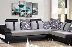LR Floral Wall Art Grey Teal Chinese Poppy Flower Canvas Split Picture Love Landscape Print