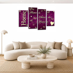 LR Home Love Quote Wall Art Picture – Purple & Cream Framed 4 Panel Split Canvas Print | Ready to Hang | Modern Wall Art for Living Room, Bedroom & Office