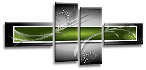 LR Abstract Wall Art Canvas Picture Green Black White Squares Large Home Split Panel Print Ready to Hang