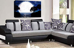 LR Abstract Landscape Wall Art Picture Blue Black White Big Moon Seascape Framed Canvas Print