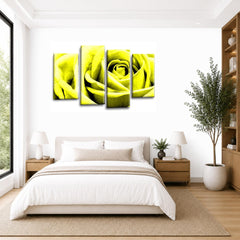 LR Wall Art Floral Yellow Rose Artwork Set of 4 Wall Art Picture Framed 4 Panel Split Canvas Print | Ready to Hang | Modern Wall Art for Living Room, Bedroom & Office