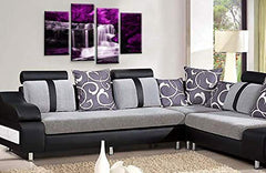 LR Waterfall Purple Wall Art Picture Forrest Landscape Grey Framed Split Canvas Print Ready to Hang