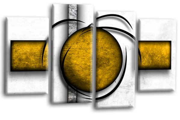 LR Abstract Wall Art Print Yellow White Stripes Circles Framed Split Canvas Picture Ready to Hang