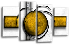 LR Abstract Wall Art Print Yellow White Stripes Circles Framed Split Canvas Picture Ready to Hang