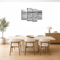 LR Sunset Love Quote Wall Art Picture – Grey & White Framed 4 Panel Split Canvas Print | Ready to Hang | Modern Wall Art for Living Room, Bedroom & Office