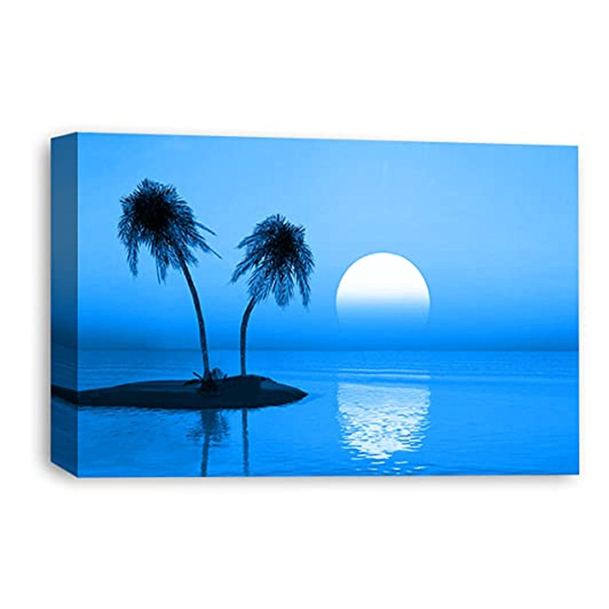 LR Sunset Beach Wall Art Picture – Blue Seascape Framed Canvas Print | Ready to Hang | Modern Wall Art for Living Room, Bedroom & Office