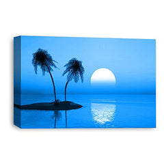 LR Sunset Beach Wall Art Picture – Blue Seascape Framed Canvas Print | Ready to Hang | Modern Wall Art for Living Room, Bedroom & Office