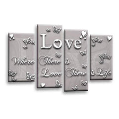 LR Love Quote Wall Art Picture – Grey & Powder Grey Framed 4 Panel Split Canvas Print | Ready to Hang | Modern Wall Art for Living Room, Bedroom & Office