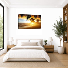 LR Sunset Beach Tropical Wall Art Picture – Seascape Framed Canvas Print | Ready to Hang | Modern Wall Art for Living Room, Bedroom & Office