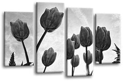 LR Floral Rose Tulip Wall Art Picture Flower Grey White Framed Split Print Ready to Hang