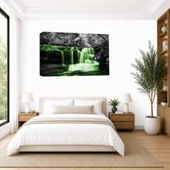LR Green Waterfall Wall Art Picture – Grey & White Forest Framed Canvas Print | Ready to Hang | Modern Wall Art for Living Room, Bedroom & Office