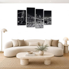 LR New York Skyline Wall Art Picture Framed 4 Panel Split Canvas Print | Ready to Hang | Modern Wall Art for Living Room, Bedroom & Office