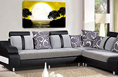 LR Abstract Landscape Wall Art Picture Mustard Black White Big Moon Seascape Framed Canvas Print