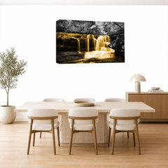 LR Orange Waterfall Wall Art Picture – Grey & White Forest Framed Canvas Print | Ready to Hang | Modern Wall Art for Living Room, Bedroom & Office