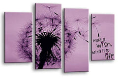 LR Abstract Floral Wall Art Picture Make a Wish Quote Grey Purple Framed Split Canvas Print