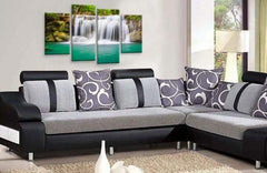 LR Waterfall Wall Art Picture Forrest Landscape Teal Black White Love Framed Split Wall Panel Print Ready to Hang
