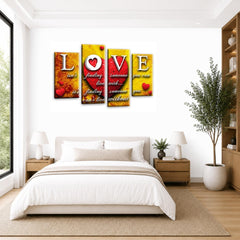 LR Love Quote Wall Art Picture – Red & Yellow Framed 4 Panel Split Canvas Print | Ready to Hang | Modern Wall Art for Living Room, Bedroom & Office