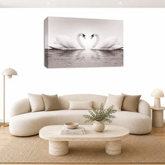 LR Framed Love Heart Swans Wall Art Picture – Grey & White Framed Canvas Print | Ready to Hang | Modern Wall Art for Living Room, Bedroom & Office