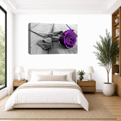 LR Floral Purple Rose Wall Art Picture – Grey & White Framed Canvas Print | Ready to Hang | Modern Wall Art for Living Room, Bedroom & Office