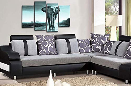 LR Elephant Sunset Wall Art Picture Duck Egg Grey Animal Africa Framed Split Canvas Print Ready to Hang