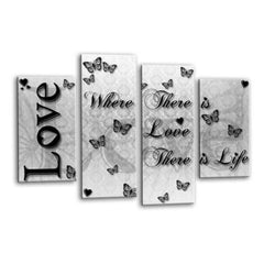 LR Love Wall Art Picture – Black & White Family Quote Framed 4 Panel Split Canvas Print | Ready to Hang | Modern Wall Art for Living Room, Bedroom & Office