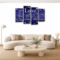 LR Love Quote Wall Art Picture – Blue & Cream Framed 4 Panel Split Canvas Print | Ready to Hang | Modern Wall Art for Living Room, Bedroom & Office