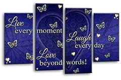 LR Live Laugh Wall Art Picture – Grey, Blue & White Love Quote Framed 4 Panel Split Canvas Print | Ready to Hang | Modern Wall Art for Living Room, Bedroom & Office