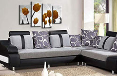 LR Floral Rose Tulip Wall Art Picture Flower Grey Mustard Framed Split Print Ready to Hang