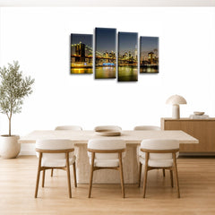 LR New York Skyline Wall Art Picture Framed 4 Panel Split Canvas Print | Ready to Hang | Modern Wall Art for Living Room, Bedroom & Office