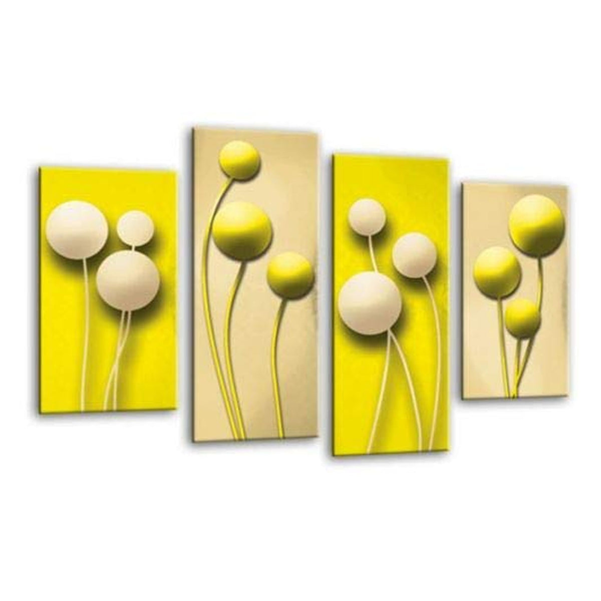 LR Floral Rose Wall Art Picture – Yellow & Cream Framed 4 Panel Split Canvas Print | Ready to Hang | Modern Wall Art for Living Room, Bedroom & Office