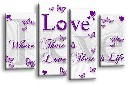 LR Love Wall Art Print Purple White Family Quote Framed Split Panel Picture Ready to Hang