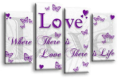 LR Love Wall Art Print Purple White Family Quote Framed Split Panel Picture Ready to Hang