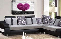 LR Floral Love Heart Tree Wall Art Picture Purple Plum Grey Abstract Flower Landscape Framed Print Ready to Hang