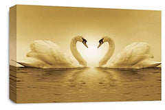 Love Heart Swans Wall Art Picture Cream White Kissing Framed Canvas Panel Print Ready to Hang