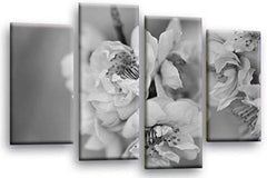 LR Floral Rose Wall Art Picture – Grey & Cream Framed 4 Panel Split Canvas Print | Ready to Hang | Modern Wall Art for Living Room, Bedroom & Office