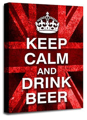 LR Keep Calm Canvas Art Picture Drink Beer Red Grey Union Jack Home Wall Canvas Panel Print