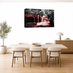 LR Red Waterfall Wall Art Picture – Grey & White Forest Framed Canvas Print | Ready to Hang | Modern Wall Art for Living Room, Bedroom & Office