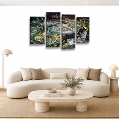 LR Hajj Mecca Islamic Wall Art Picture Framed 4 Panel Split Canvas Print | Ready to Hang | Modern Wall Art for Living Room, Bedroom & Office