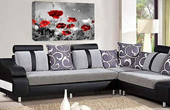 LR Grey Floral Canvas Art Picture Red White Chinese Poppy Flower Love Wall Panel Print