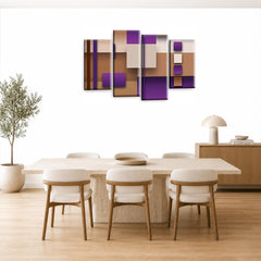 LR Purple Abstract Wall Art Picture – Cream Modern Framed 4 Panel Split Canvas Print | Ready to Hang | Modern Wall Art for Living Room, Bedroom & Office