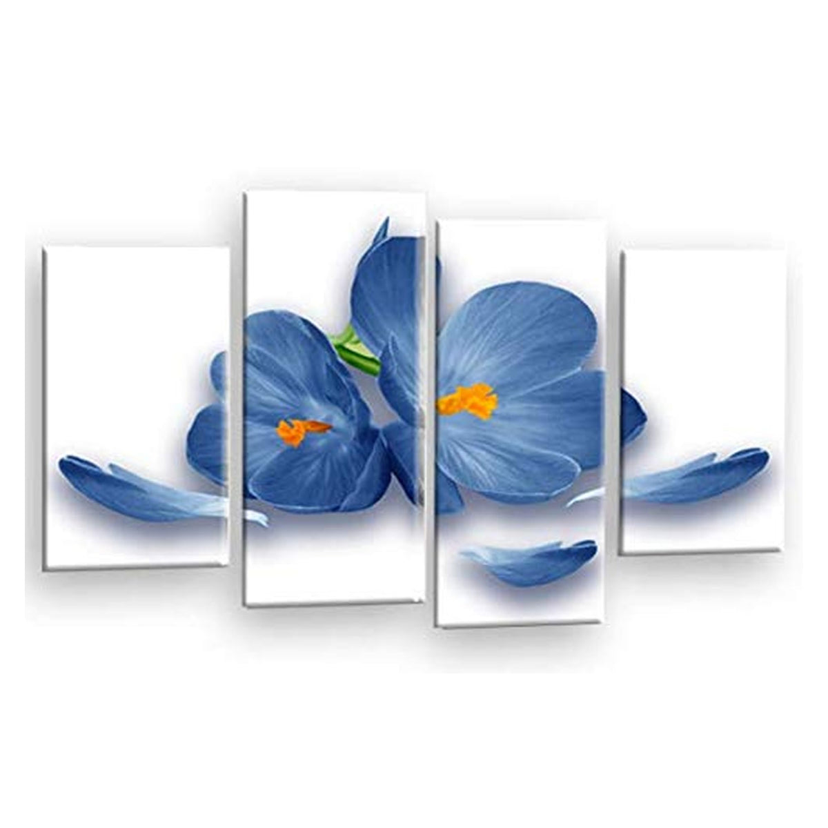 LR Floral Rose Orchid Wall Art Picture – Blue & White Framed 4 Panel Split Canvas Print | Ready to Hang | Modern Wall Art for Living Room, Bedroom & Office
